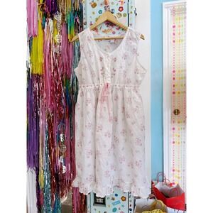Vintage Gilligan O'Malley White Cotton Floral dress with Pink Embroidery